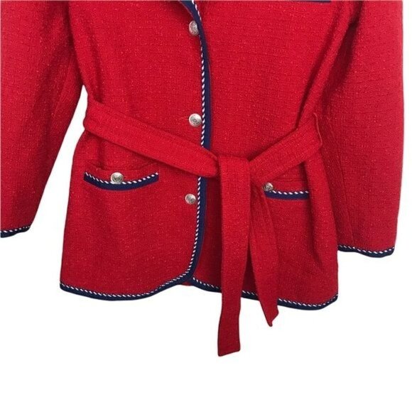 Claudie Pierlot Red Gamin Contrast Trim Tweed Coat Jacket Size 4 - Picture 7 of 15